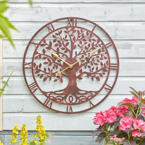 mysmartbuy.com 24in Tree of Life Bronze Wall Clock - Metal Clock with Quartz Movement, Weather-Resistant for Outdoor Use, Large 24 Diameter, Timeless Garden or Home Décor