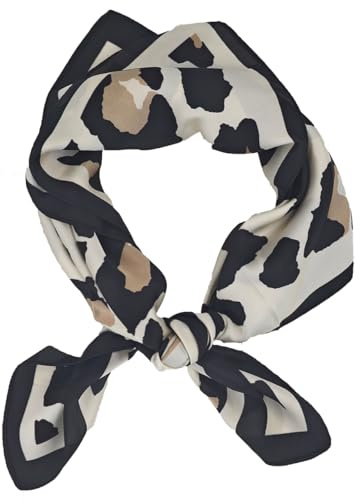 styleBREAKER Halstuch mit Leoparden Animal Print Muster | Vierecktuch mit farbigem Rand | seidig weich und vielseitig tragbar | 70 x 70 cm | Kopftuch Bandana Damen Accessoire, Farbe:Beige-Schwarz