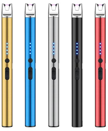 WIYETY Accendino elettrico ad arco elettrico, 5 pezzi, accendino elettronico, in metallo, ad arco elettrico ricaricabile, per cucina, barbecue, camino, candele