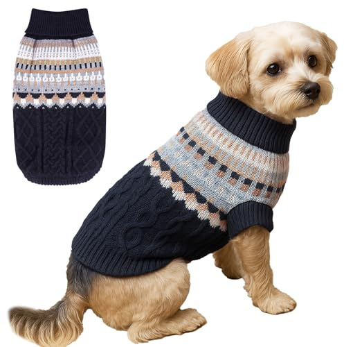 Strickpullover für Hunde, Rollkragenpullover, für kaltes Wetter, Vintage-Design, dick, warme Winterkleidung für kleine Hunde, Katzen, mittelgroße Mops, Dackel, Yorkie