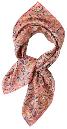 Prettystern Seidenhalstuch Damen handrolliert Nickituch für Sommer Frühling Bandana Stirntuch Floral Paisley rosa rot 71B