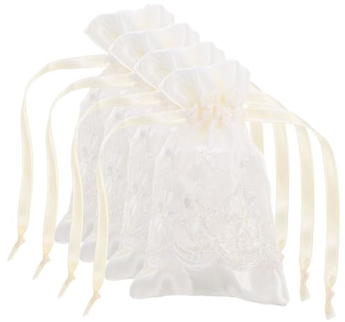 Gatuida Kleine Schmuckbeutel Einfach zu Schließen 4 Stück mit Kordelzug und Tragbar aus Satin und Spitze Beige Geschenkbeutel für Süßigkeiten und Schokolade