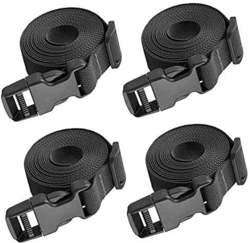 BESTonZON Set da 4 Cinghie Elastiche Regolabili in Nylon Nero 25 CM X 2 M Fibbia a Sgancio Rapido Corde Elastiche per Fissaggio Carichi Pesanti per Bagagli Campeggio e Trasporto Esterno