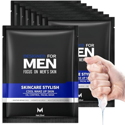 8PCS Mens Face Mask Set, Mens Facial Care Kit, Hydrating Moisturizing Refreshing & Oil Control, Men‘s Daily Skincare for All Skin Types, Face Masks Skincare Gifts for Men