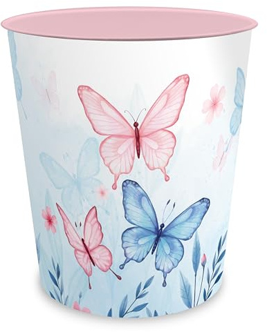 itenga Papierkorb mit Motiv Schmetterling - Elara - für Kinder und Erwachsene - rund ca. 11 Liter - Mülleimer fürs Kinderzimmer und Büro - stabiler Kunststoff