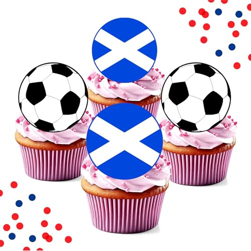 PRECUT Scotland Football Mix - Edible Wafer Cupcake Toppers - Pre Cut World Cup 2026 Euros Soccer Cake Decorations - Perfect for Cupcakes, Cookies, Brownies, Muffins & More! (15 Toppers (5cm))