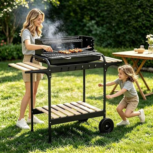 Grillwagen, Cart Charcoal Grill Grill Klein Mit Klappbaren Ablagen FüR Outdoor-Abenteuer, Picknicks Und Camping