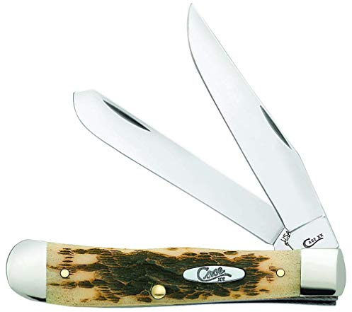 Case XX WR Pocket Knife Trapper With Genuine Bone Handle, Carbon Steel Blade(s), Length Closed: 4 1/8 Inches (Amber Bone)