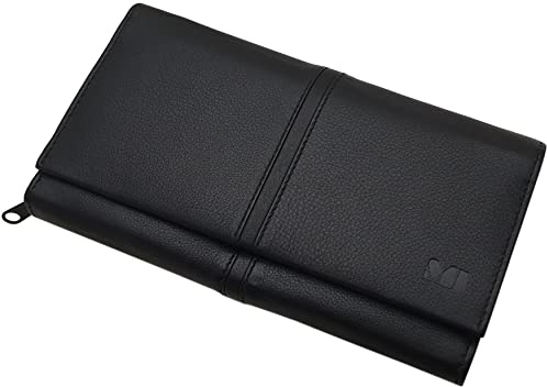 Große Kalbsleder Damen Geldbörse/Geldbeutel/Portemonnaie/Portmonaise/Geldtasche/Portmonee MJ-Design-Germany mit RFID & NFC Schutz (Schwarz)