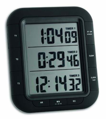 TFA Dostmann Triple XL, digital 3-fold timer,38.2023, med tid, minnesfunktion, med stoppur, Svart