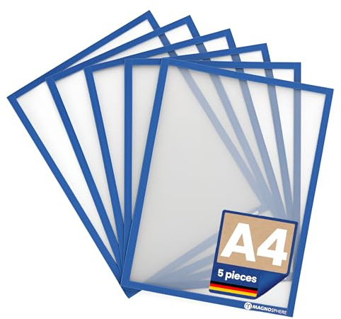 5 x Magnettasche A4 Sichttasche Einstecktasche Infotasche Blatthalter magnetisch Inforahmen Angebotsschilder Arbeitsschutzvorschriften Aushänge Brandschutzinfos (blau)