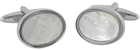 LINDENMANN Manschettenknöpfe, silberfarben mit Perlmutt Weiss, Geschenketui, 2768