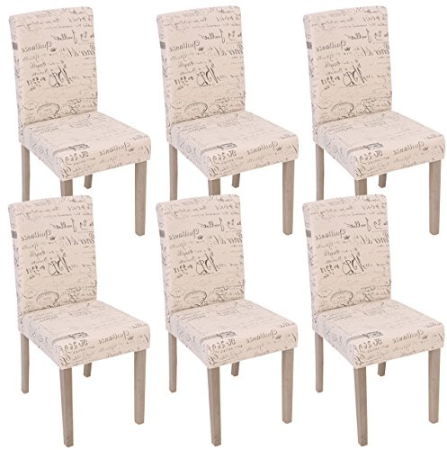 Mendler 6er-Set Stuhl Littau - Schriftzug, Creme, Beine Struktur - Eiche