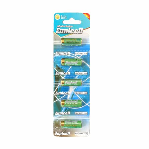 EUNICELL 23A A23 MN21 12V Alkaline-Batterien, 5 Stück für Fernbedienungen | 5 EUNICELL 23A-Alkaline-Batterien mit 12V; Codes A23, MN21, V23GA und L1028 für Fernbedienungen und Garagentore.