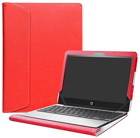 Alapmk Diseñado Especialmente La Funda Protectora de Cuero de PU para 11.6 HP Chromebook 11 G5 / Chromebook 11 11-vXXX 11-V011DX 11-V012NR Ordenador portátil,Rojo
