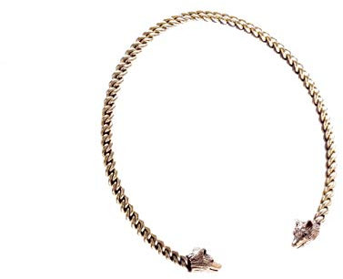 Windalf Wikinger Torques Halsreif aus Bronze für Frauen Ø 12.5 cm – Eleganter Halsreif mit Wolfsköpfen – Nordischer Damenschmuck im Mittelalter Stil
