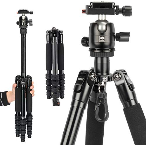SIRUI Traveler 5AX 52 tum kamerastativ i aluminium, 360° panorama B-00K kulhuvud och Arca Swiss snabbfrigöringsplatta, vikt höjd 31,5 cm, belastning upp till 6 kg/13,2 pund
