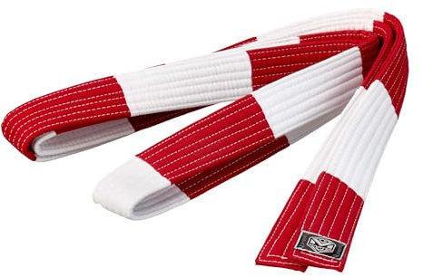 Ju-Sports Großmeistergürtel Master 6.Dan Rot/weiß, Baumwolle I Kampfsport Gürtel Für Budo-Sportarten, Judo UVM. I Martial Arts Gürtel ca. 4,5cm breit