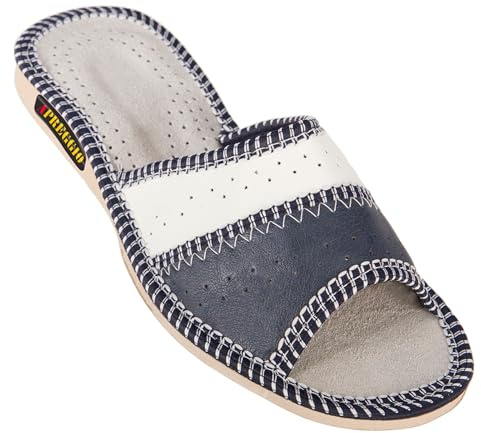 APREGGIO Chaussons Femme Cuir – Fait Main, Confortables et Pratiques – Semelle en Caoutchouc 36-41 EU