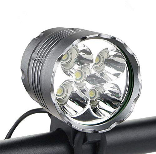 WASAGA Cykellampor, 6 000 lumen 5 LED cykellampor, vattentätt mountainbike-framljus med 6400 mAh uppladdningsbart batteri, 3 lägen framljus (Förbättra-8400 mAh-EU)