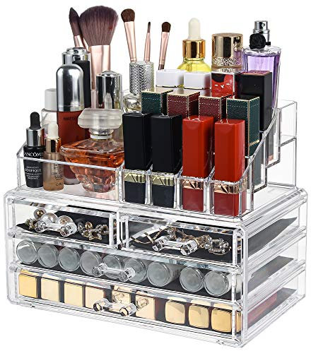 DAWOO Make-up Organiser Acrylic Jewellery BoxProducts Mother's Day Gifts Cosmetic Organiser Drawers Makeup Storage Case (Transparent,4 Drawers)