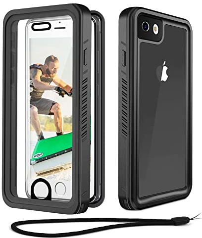 Beeasy für iPhone SE 2022/2020 Hülle Wasserdicht, iPhone 8/7 Hülle 360 Grad Outdoor Schutzhülle Stoßfeste Staubdicht Panzerhülle Wasserfest Handyhülle mit Displayschutz, Schwarz