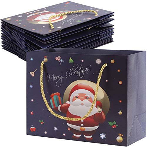10 Stück Weihnachts Geschenktüte Weihnachten Partytüten mit Griff, Weihnachtstüten Geschenktaschen Mitgebsel Beutel Bonbontüten Papiertüten Papier-Tragetaschen für Kindergeburtstag Geschenk