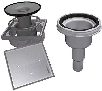 LUX ELEMENTS Senkrechter Ablauftopf TUB-BAS-DV 100 I Ablauftopf mit befliesbarem Rost aus Edelstahl inkl. Geruchsverschluss für Duschböden mit Punktablauf