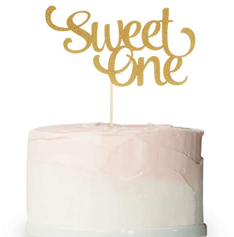 Tortenaufsatz zum 1. Geburtstag, goldfarben, glitzernd, für Fotoautomaten-Requisiten, einseitiger erster Jahrestag, Party, Dusche, Kuchendekoration