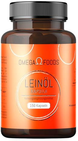 Leinöl Kapseln - 150 Kapseln Softgel - 1000mg pro Kapsel - Mit Vitamin E - Pflanzliches Omega 3-6-9