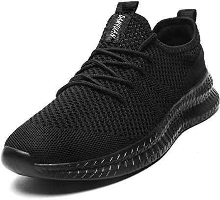 Tvtaop Mens Trainers Road Running Shoes Sneaker Gym Athletic Breathable Outdoor Sports Tennis Fitness Non Slip Lightweight Comfortable Casual Walking Shoes Black 7 UK