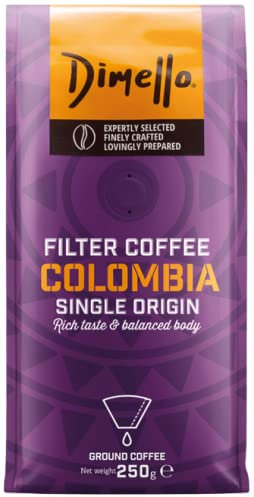 Dimello Colombia Ground Coffee (250gr) – Rich Arabica Ground Filter Coffee, Rich Taste & Balanced Body – Single Origin, Medium Roast, Colombia