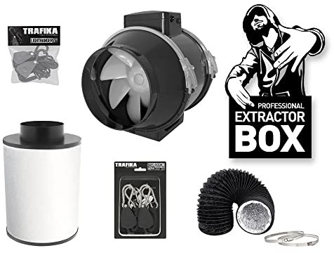 TRAFIKA Kit 125MM/460M3H ESTRATTORE Filtro A Carbone + ESTRATTORE d'Aria TT + COMBIDUCT 5M + TIRANTI + CARRUCOLE/Kit ESTRATTORE