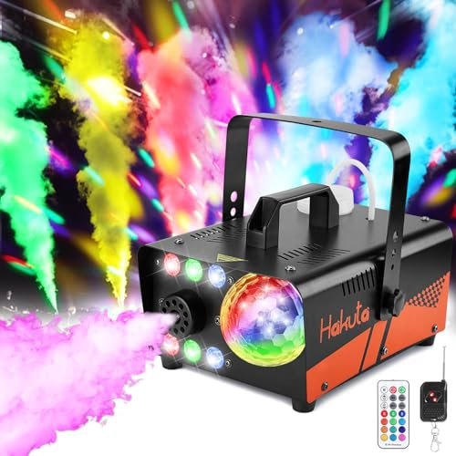 Fog Machine, HAKUTA Smoke Machine with Disco Ball Lights and LED RGB Lights, 2300 CFM Spray with Auto Spray Function, Great for Halloween, Christmas, Wedding, Stage Performance and Parties