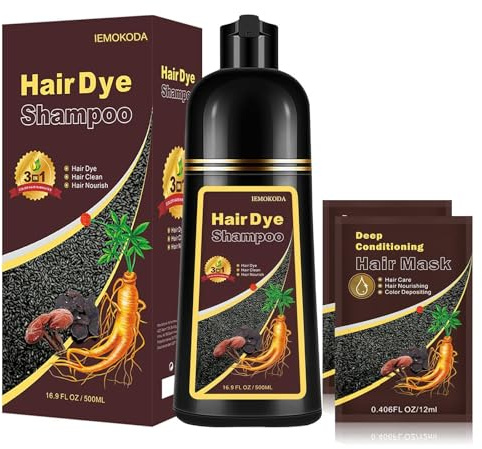 Fvquhvo Natural Instant 3 in 1 Hair Color Dye Shampoo for Gray Hair - Men & Women, Long Lasting Dark Brown