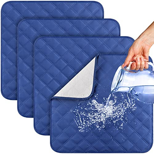 Threan 4 Pcs Waterproof Incontinence Chair Pad, Washable Reusable Chair Pad, Absorbent Seat Protector Pads 22.1 x 20.9 Inches for Women Men Adults Kids Wheelchair Recliners (Royal Blue)