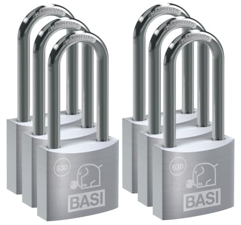 BASI | 6er Set Vorhangschloss | 40 mm | gleichsperrend | hoher Bügel | massives Aluminium-Gehäuse | gehärteter Stahlbügel | sicheres Vorhängeschloss gleichschließend | Bügelstärke 6 mm | 6 Stück