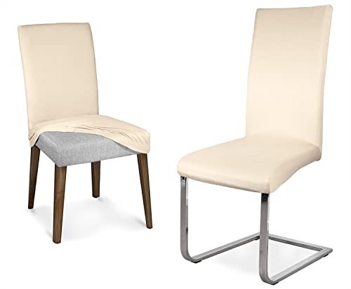 BEAUTEX Mikrofaser Stuhlhusse, elastische Stretch Husse Bi-Elastic Schwingstuhlhusse, Farbe wählbar (Creme)