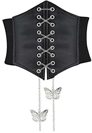 Ceinture Corset Rétro Noir Vintage Réglable pour Femmes - Bandage Papillons Large Élastique en Dentelle - Utilisé pour Robes de Soirée