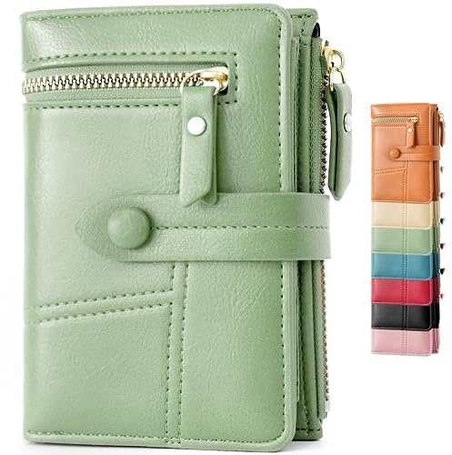Lakpopya Geldbörse Damen 14×10cm, Geldbeutel Viele Fächer, Portemonnaie Damen PU Leder mit Münzfach (grün)