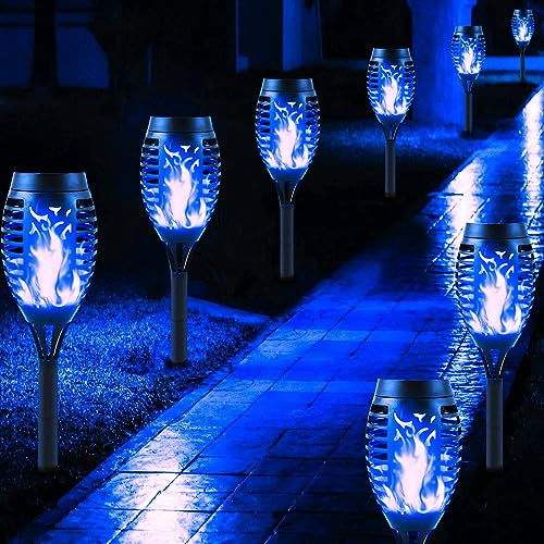 Solar Lights Outdoor Garden, 8 Pack Solar Flame Lights LED Warm Flickering Flames Waterproof Solar Torch Lights Garden Ornaments Landscape Lighting Auto On/Off for Pathway Yard Patio Decoration (Warm)