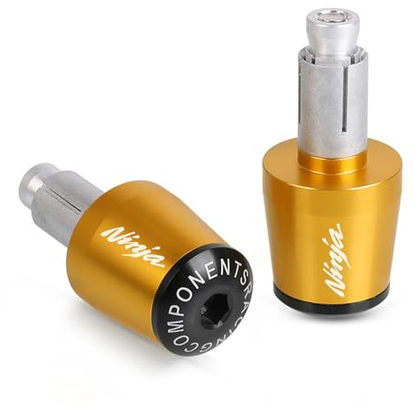 R QIANKONG 7/8 22mm Motorcycle Handlebar Ends Caps,Aluminum Handle Bar Grips Plugs Caps Compatible with Ninja 400 650 1000SX ZX6R ZX9R ZX10R ZX12R ZX14R ER6F ER6N(Golden)