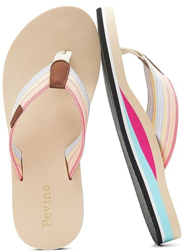 Pevino Women's Orthotic Flip Flops with Soft Waterproof Platform and Anti-Slip Sole,Casual Thong Sandals for Women,Comfortable Beach Sandals with Arch Support for Girl Ladies Beige 7