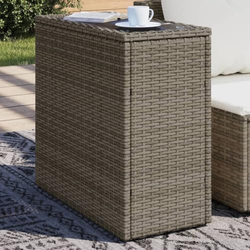 ShGaxin Garten-Beistelltisch mit Glasplatte Grau 58x27,5x55 cm Rattan, Gartentisch, Terrassentisch, Esstisch Garten, Balkontisch, Gartenesstisch, Gartenmöbel, Partytisch - 366133
