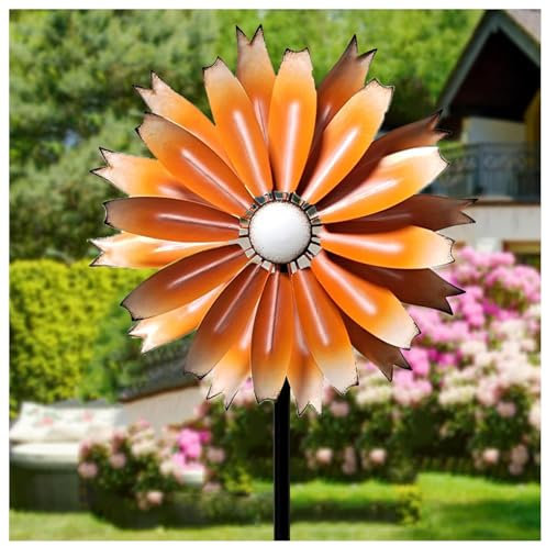 Windrad Garten Metall 149cm Windrad Balkon DoppelflüGel-WindmüHle Windrad Garten Metall Gross XXL FüR Terrasse Und Garten,Orange