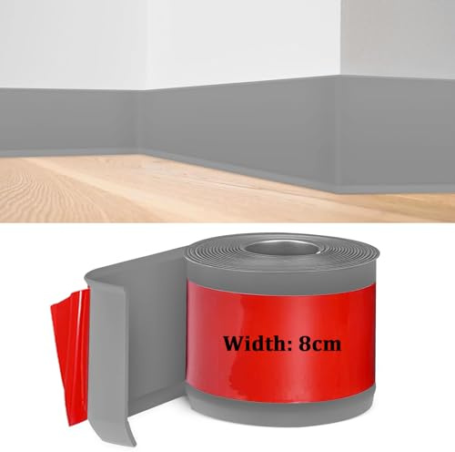 Battiscopa in PVC, Battiscopa Grigio 8 cm x 3 metri, Battiscopa Adesivo Binario di Transizione del Gap nel Muro, Battiscopa Decorativi, Battiscopa PVC per Cucina, Bagno, Soggiorno