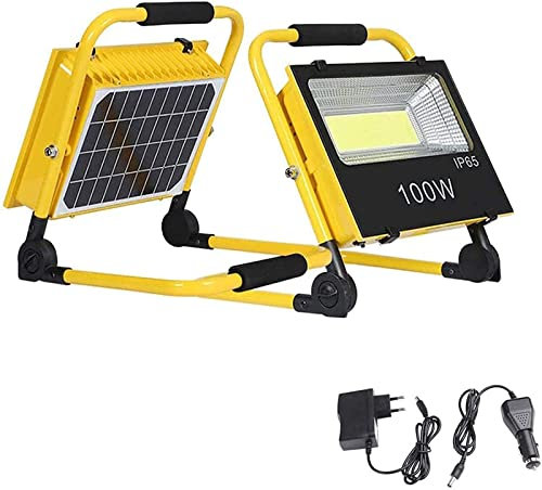 Genérico Foco Solar 100W con Control Remoto, Foco LED COB de 800 LM para Sitio de Trabajo Portátil, Iluminación de 2 Modos, Batería Recargable de 5000 Mah, Lámpara de Trabajo Exterior Imper