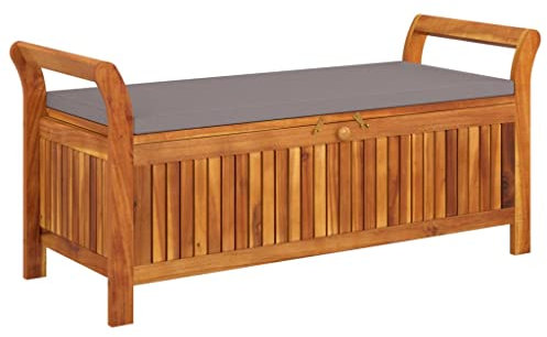 Makastle Gartenbank mit Stauraum, Garten Sitzbank Kissenbox Auflagenbox Bank Box Truhenbank mit Kissen, 126 x 50 x 60 cm Massivholz Akazie