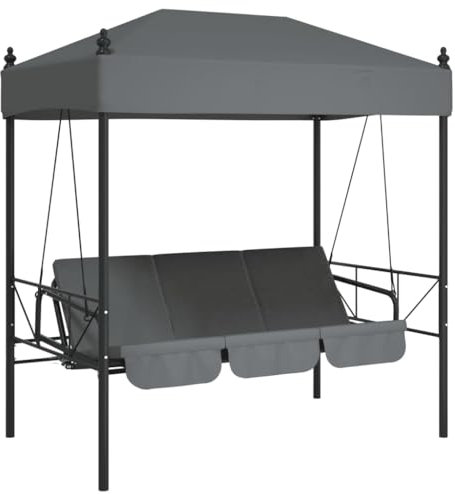 vidaXL Hollywoodschaukel mit Dach Dunkelgrau Stahl, Schaukelbank, Hollywood Schaukel, Hängeschaukel, Hollywoodschaukel, Gartenschaukel, Gartenschaukel
