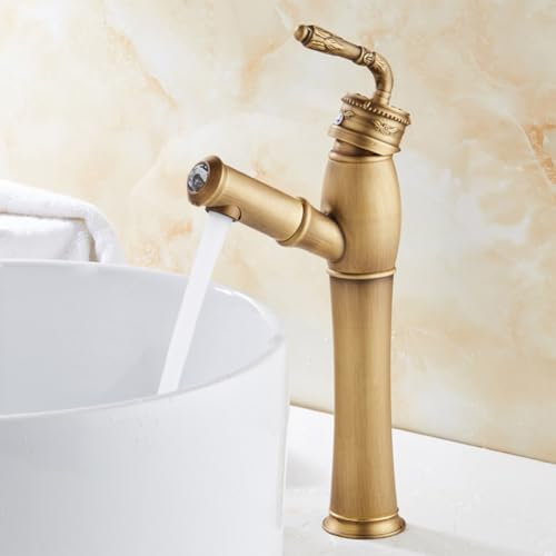 Wasserhahn Bad Waschtischarmatur Mit Ausziehbar Brause, Hoch Auslauf Retro Antik Stil Messing Einhebel Mischbatterie Waschbecken Armatur, Badarmatur Waschtischbatterie Badezimmer, Bronze